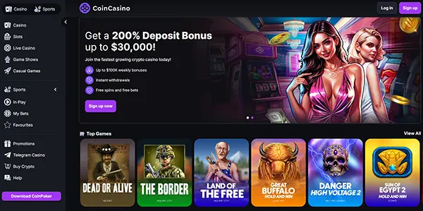 CoinCasino spillpanel